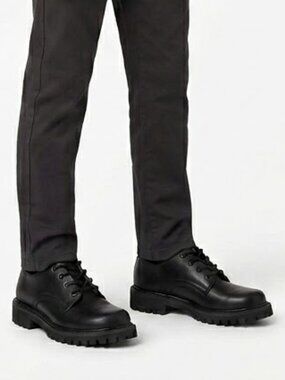 VIBRAM Leather Derby Shoes Black Lug Sole Chunky Dark Academia Oxfords Youth 4